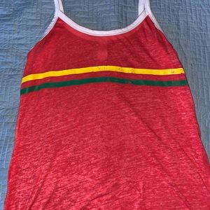 red tank top with green and yellow lines